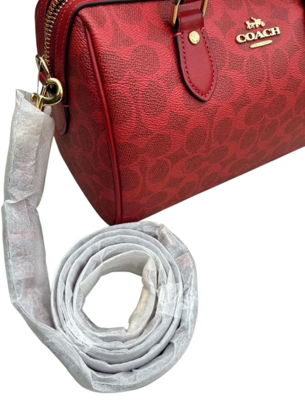 Coach Rowan Satchel Bag In Signature Canvas Crimson Red Purse